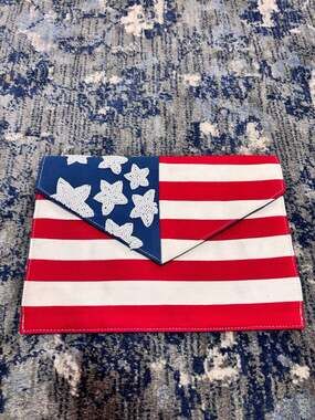 Karma American Flag Beaded Envelope Clutch Purse